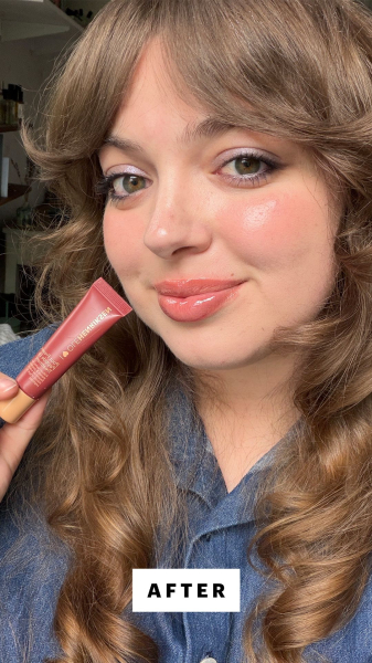 Allure commerce producer Sarah Hoffmann after applying the Ole Henriksen Pout Preserve Peptide Lip Treatment