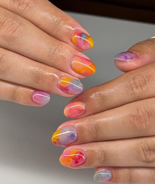Bright watercolor nails
