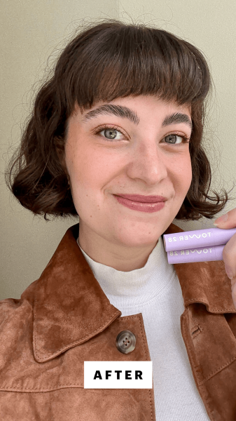 Felbin after applying the Tower28 GoGo Cooling Shimmer Eyeshadow